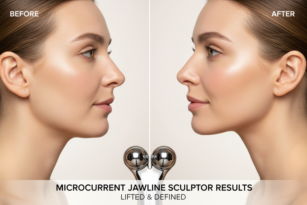Before and after microcurrent facial massager results