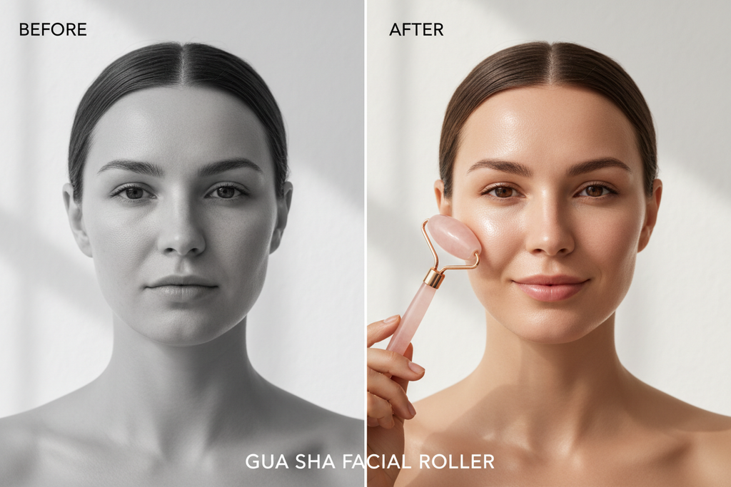 Before and after gua sha facial roller results