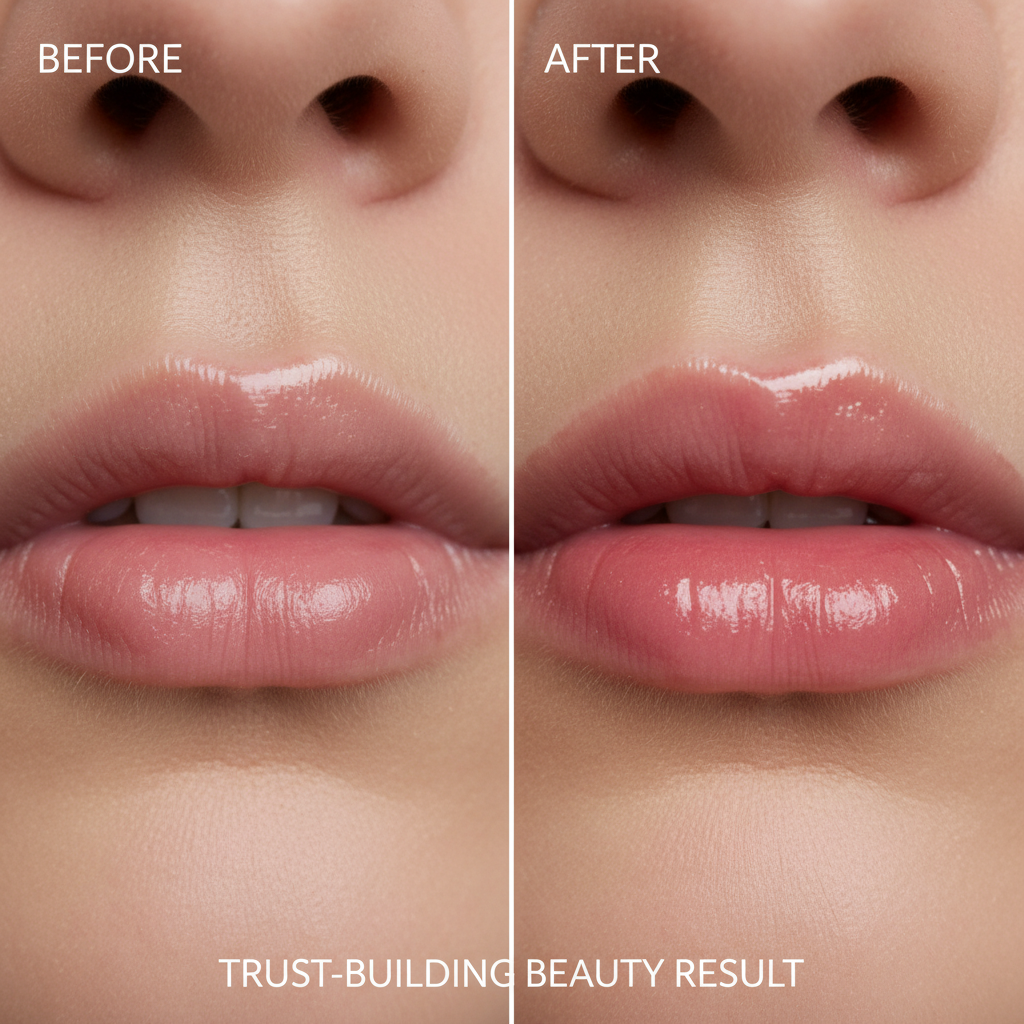Before and after: dry thin lips vs plump glossy hydrated lips