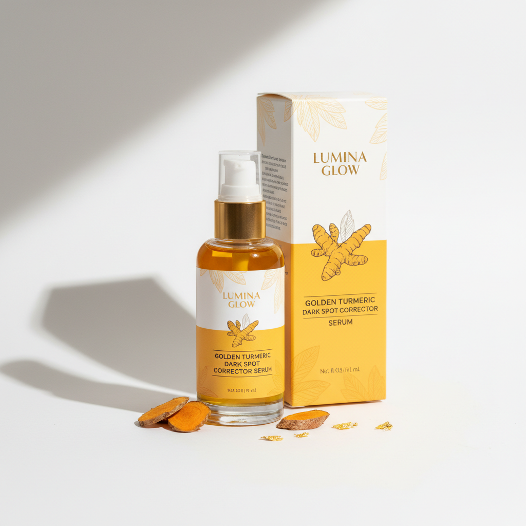 LumiGold Turmeric Serum bottle on white background