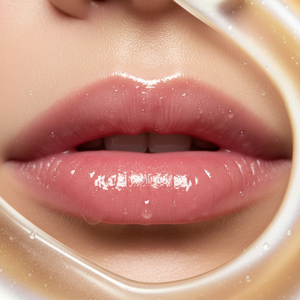 Close-up of plump glossy hydrated lips result