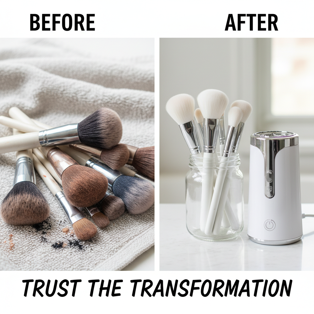 Before dirty makeup brushes vs after perfectly clean brushes