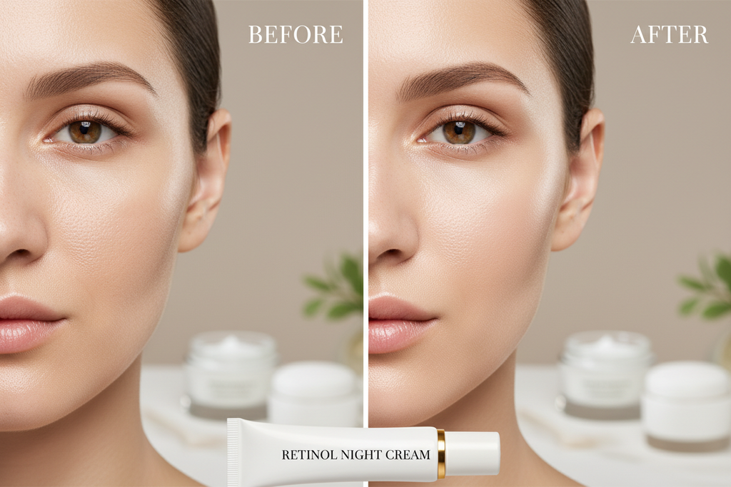 Before and after retinol night cream results