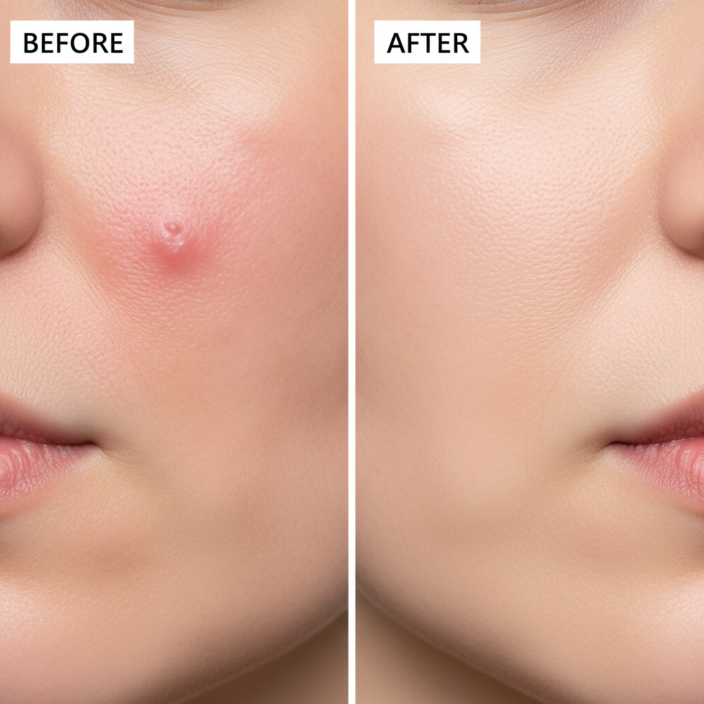 Before and after: inflamed acne vs clear smooth skin after pimple patches