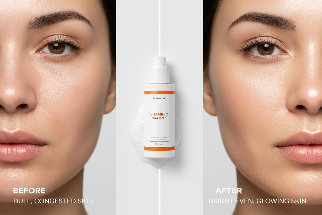 Before and after vitamin C face wash results