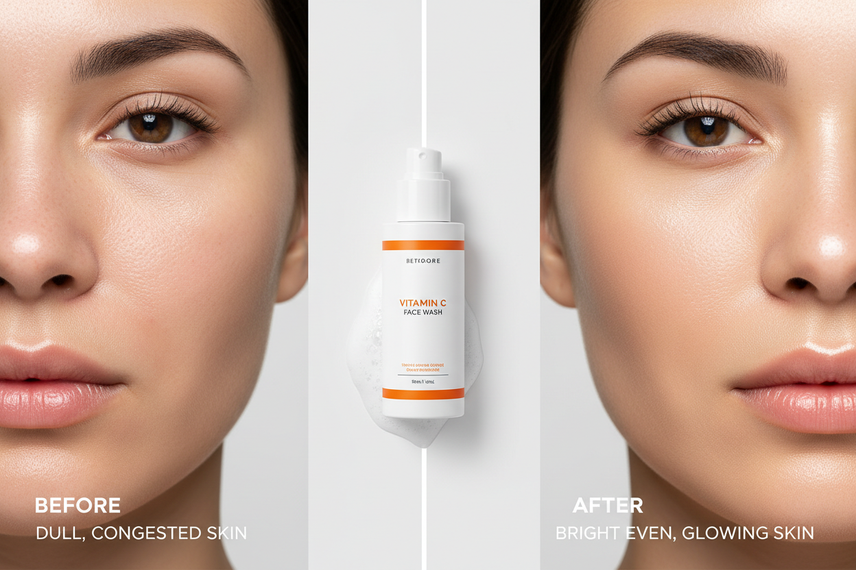 Before and after vitamin C face wash results